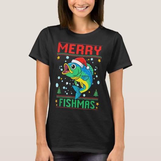 Merry Fishmas B Fish Fishing Christmas  T-shirt (Voorkant)