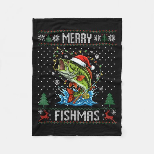 Merry Fishmas B Fish Fishing Christmas Ugly Sweate Fleece Deken (Voorkant)