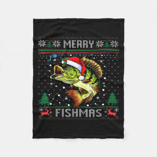 Merry Fishmas B Fish Fishing Christmas Ugly Sweate Fleece Deken (Voorkant)