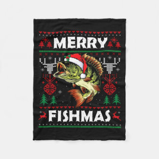 Merry Fishmas B Fish Fishing Christmas Ugly Sweate Fleece Deken