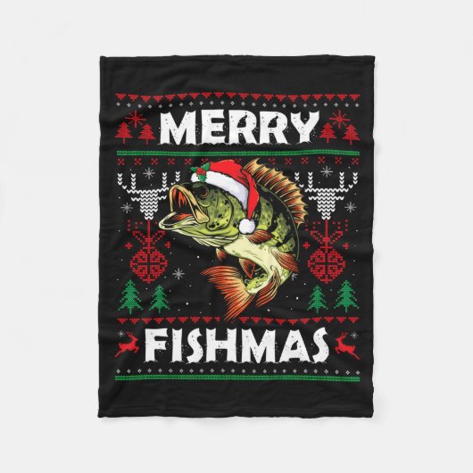 Merry Fishmas B Fish Fishing Christmas Ugly Sweate Fleece Deken (Voorkant)