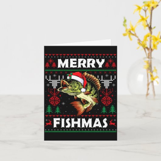 Merry Fishmas B Fish Fishing Christmas Ugly Sweate Kaart (Gele Bloem)