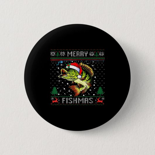 Merry Fishmas B Fish Fishing Christmas Ugly Sweate Ronde Button 5,7 Cm (Voorkant)