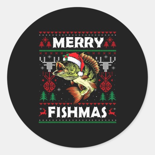 Merry Fishmas B Fish Fishing Christmas Ugly Sweate Ronde Sticker (Voorkant)