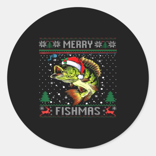 Merry Fishmas B Fish Fishing Christmas Ugly Sweate Ronde Sticker (Voorkant)