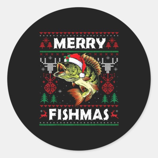 Merry Fishmas B Fish Fishing Christmas Ugly Sweate Ronde Sticker (Voorkant)