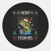 Merry Fishmas B Fish Fishing Christmas Ugly Sweate Ronde Sticker (Voorkant)