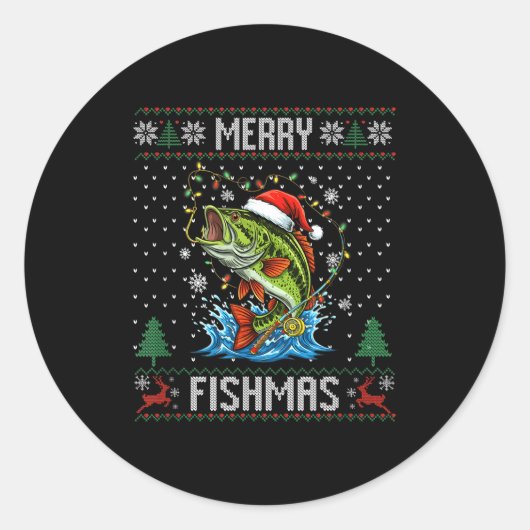 Merry Fishmas B Fish Fishing Christmas Ugly Sweate Ronde Sticker (Voorkant)