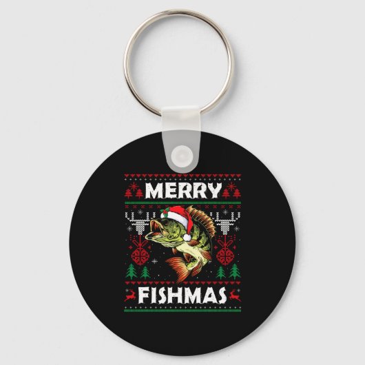 Merry Fishmas B Fish Fishing Christmas Ugly Sweate Sleutelhanger (Voorkant)
