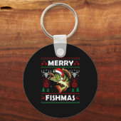 Merry Fishmas B Fish Fishing Christmas Ugly Sweate Sleutelhanger (Voorkant)