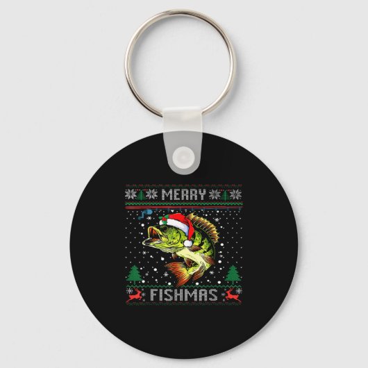 Merry Fishmas B Fish Fishing Christmas Ugly Sweate Sleutelhanger (Voorkant)