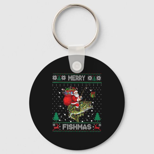 Merry Fishmas B Fish Fishing Christmas Ugly Sweate Sleutelhanger (Voorkant)