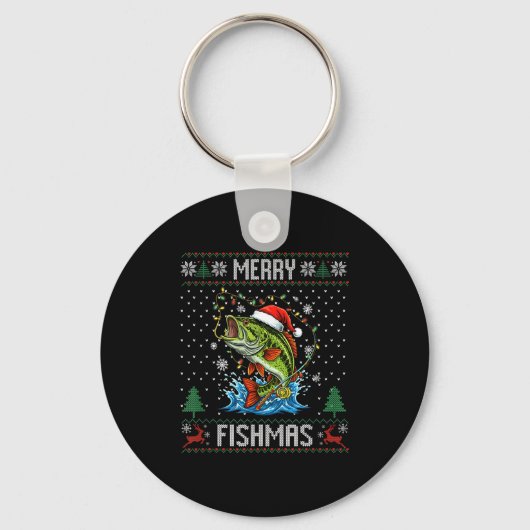 Merry Fishmas B Fish Fishing Christmas Ugly Sweate Sleutelhanger (Voorkant)