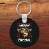 Merry Fishmas B Fish Fishing Christmas Ugly Sweate Sleutelhanger (Voorkant)