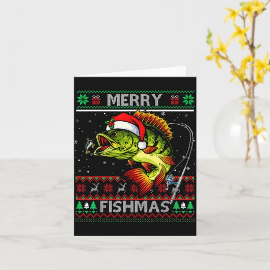 Merry Fishmas B Fish Fishing Christmas Ugly Xmas  Kaart (Gele Bloem)