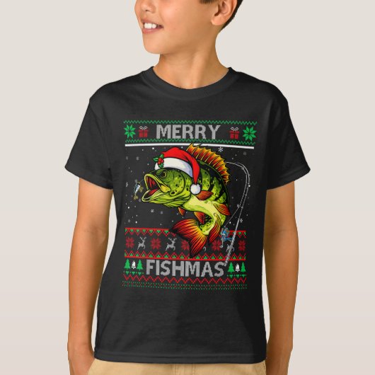 Merry Fishmas B Fish Fishing Christmas Ugly Xmas  T-shirt (Voorkant)