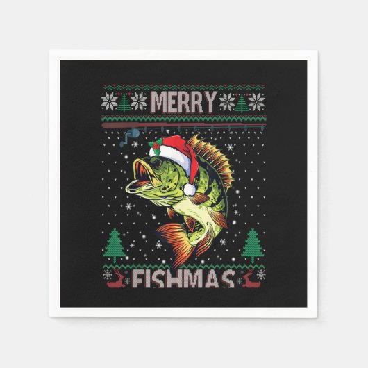 Merry Fishmas Bass Fish Vist Kerstmis Ugly Swe Servet (Voorkant)