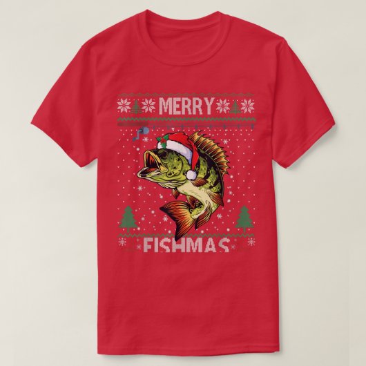 Merry Fishmas Bass Fish Vist Kerstmis Ugly Swe T-shirt (Design voorkant)