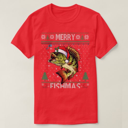 Merry Fishmas Bass Fish Vist Kerstmis Ugly Swe T-shirt (Design voorkant)