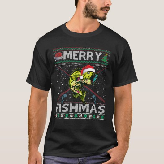 Merry Fishmas Bass Fish Vist Kerstmis Ugly Swe T-shirt (Voorkant)