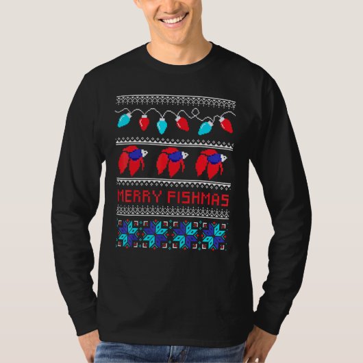 Merry Fishmas Betta Fish Ugly Xmas T-shirt (Voorkant)