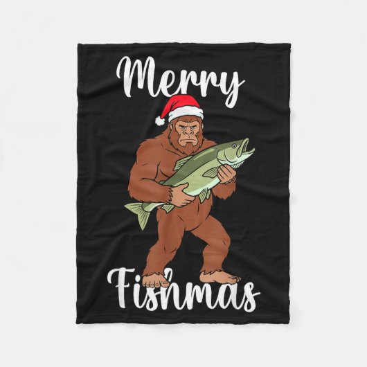 Merry Fishmas Bigfoot Fishing Funny Sasquatch Sant Fleece Deken (Voorkant)