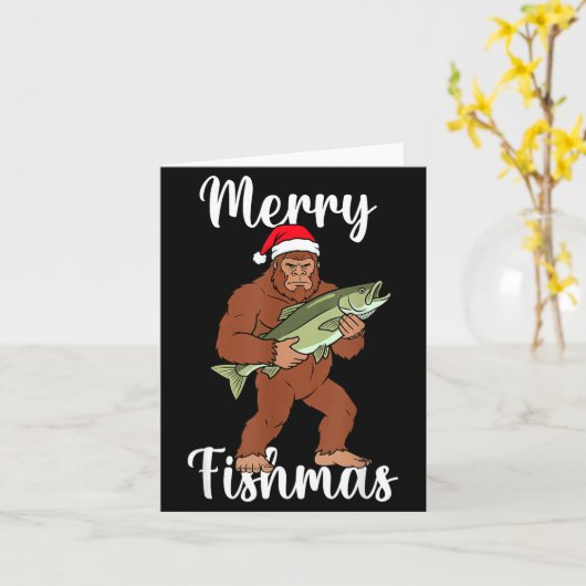 Merry Fishmas Bigfoot Fishing Funny Sasquatch Sant Kaart (Gele Bloem)