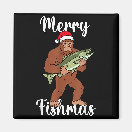 Merry Fishmas Bigfoot Fishing Funny Sasquatch Sant Magneet (Voorkant)