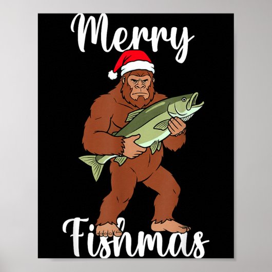 Merry Fishmas Bigfoot Fishing Funny Sasquatch Sant Poster (Voorkant)