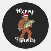 Merry Fishmas Bigfoot Fishing Funny Sasquatch Sant Ronde Sticker (Voorkant)