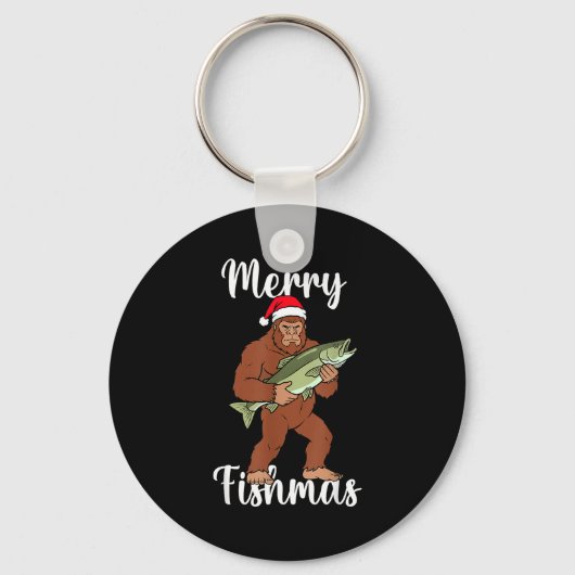 Merry Fishmas Bigfoot Fishing Funny Sasquatch Sant Sleutelhanger (Voorkant)