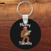 Merry Fishmas Bigfoot Fishing Funny Sasquatch Sant Sleutelhanger (Voorkant)