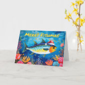 Merry Fishmas Christmas Fish Waterverf Kaart (Gele Bloem)