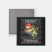 Merry Fishmas Christmas Holiday Santa Fishing Xmas Magneet (Voorkant / Achterkant)