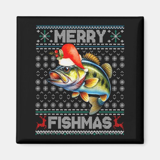 Merry Fishmas Christmas Holiday Santa Fishing Xmas Magneet (Voorkant)