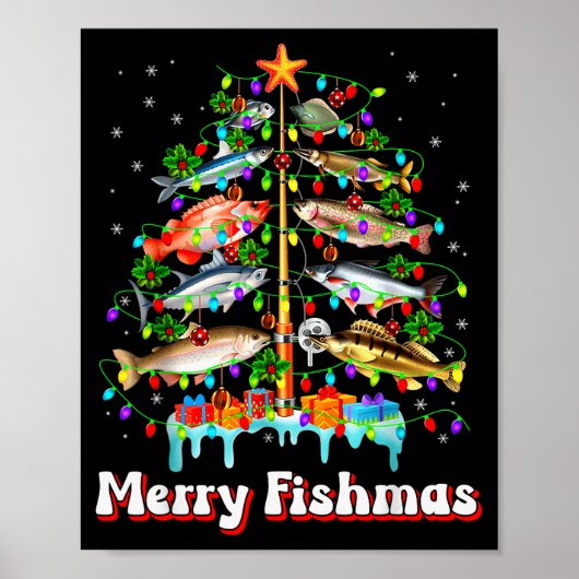 Merry Fishmas Christmas Tree Funny Fish Fishing Fi Poster (Voorkant)