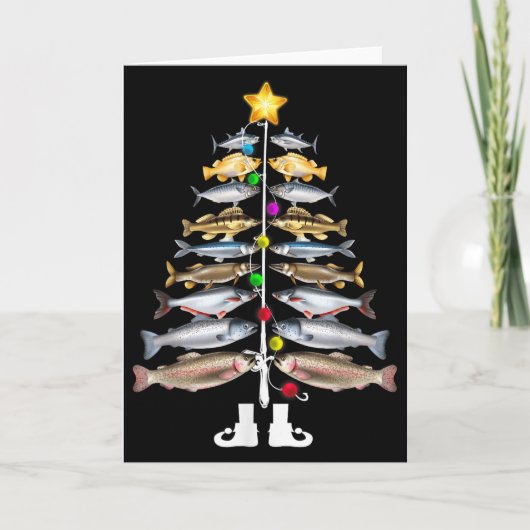 Merry Fishmas Christmas Tree Funny Fishing  Kaart (Voorkant)