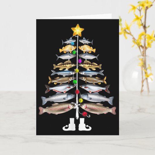 Merry Fishmas Christmas Tree Funny Fishing  Kaart (Gele Bloem)