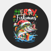 Merry Fishmas Fish Fishing Merry Xmas Christmas Me Ronde Sticker (Voorkant)
