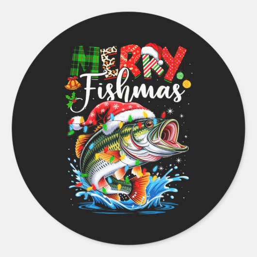 Merry Fishmas Fish Fishing Merry Xmas Christmas Me Ronde Sticker (Voorkant)