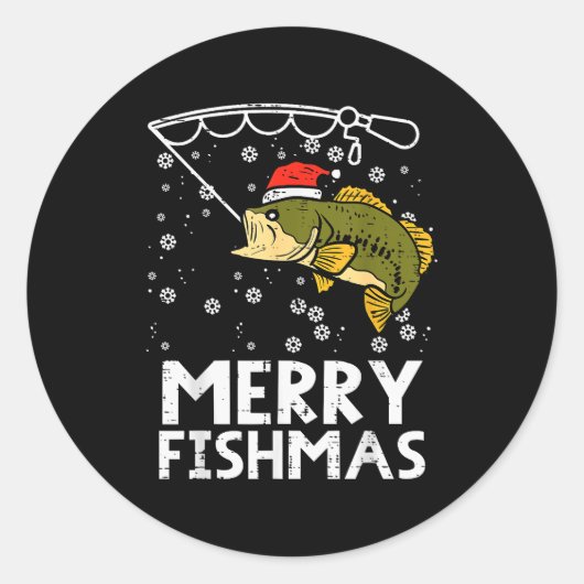 Merry Fishmas Fish Fishing Xmas Christmas Dad Men  Ronde Sticker (Voorkant)