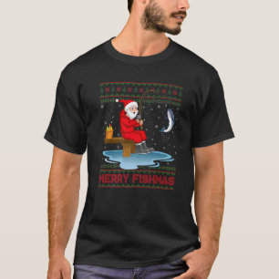 Merry Fishmas Fisherman Xmas Ugly Vist Santa Ch T-shirt