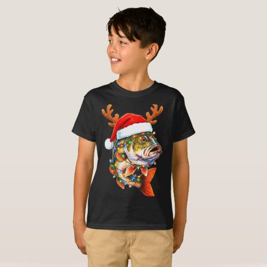 Merry Fishmas Funny B Fishing Christmas Santa Hat  T-shirt (Voorkant volledig)