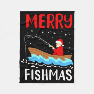 Merry Fishmas Funny Christmas Santa Claus Gevist Fleece Deken