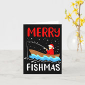 Merry Fishmas Funny Christmas Santa Claus Gevist Kaart (Gele Bloem)