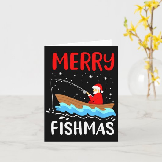 Merry Fishmas Funny Christmas Santa Claus Gevist Kaart (Gele Bloem)