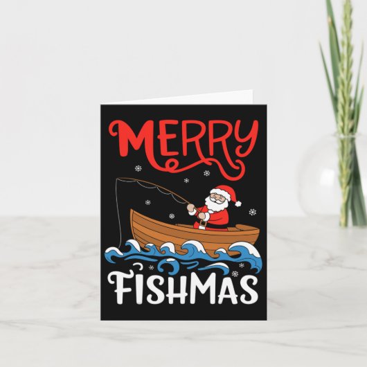 Merry Fishmas Funny Christmas Santa Claus Gevist Kaart (Voorkant)