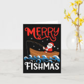 Merry Fishmas Funny Christmas Santa Claus Gevist Kaart (Gele Bloem)