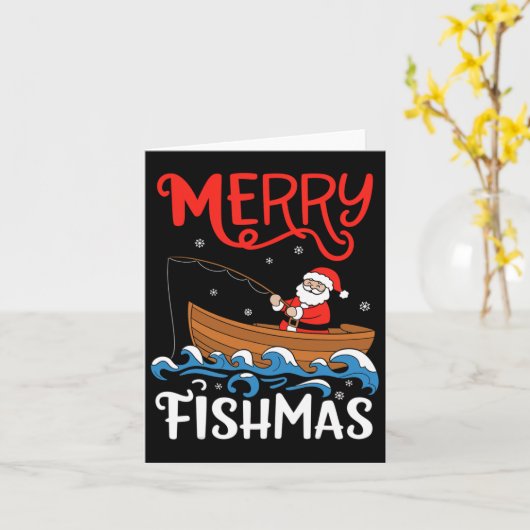 Merry Fishmas Funny Christmas Santa Claus Gevist Kaart (Gele Bloem)