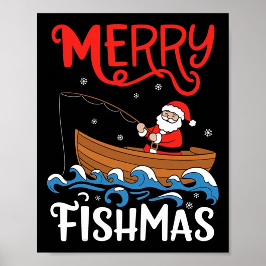 Merry Fishmas Funny Christmas Santa Claus Gevist Poster (Voorkant)
